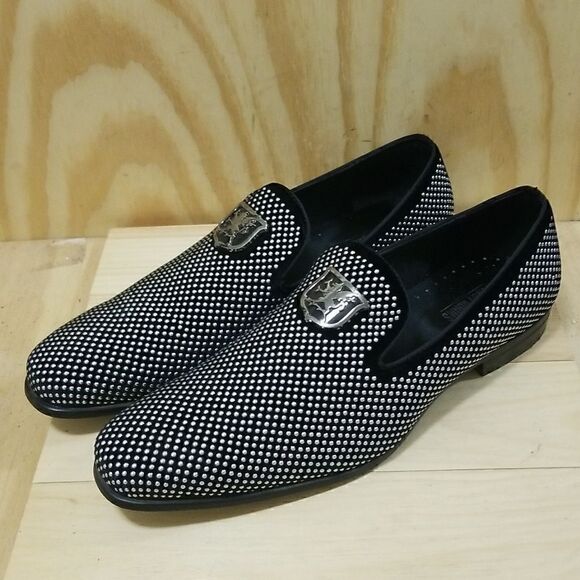 Men\'s Stacy Adams Swagger Studded Black/Silver Slip On Dress Shoes size 14 main image 5